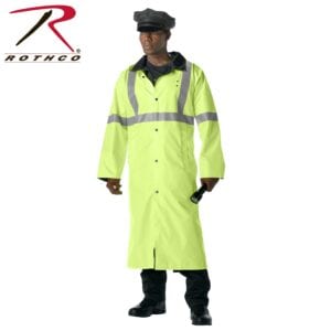 Rothco Mens Calf Length Reversible Rain Jacket, Black/Safety Green
